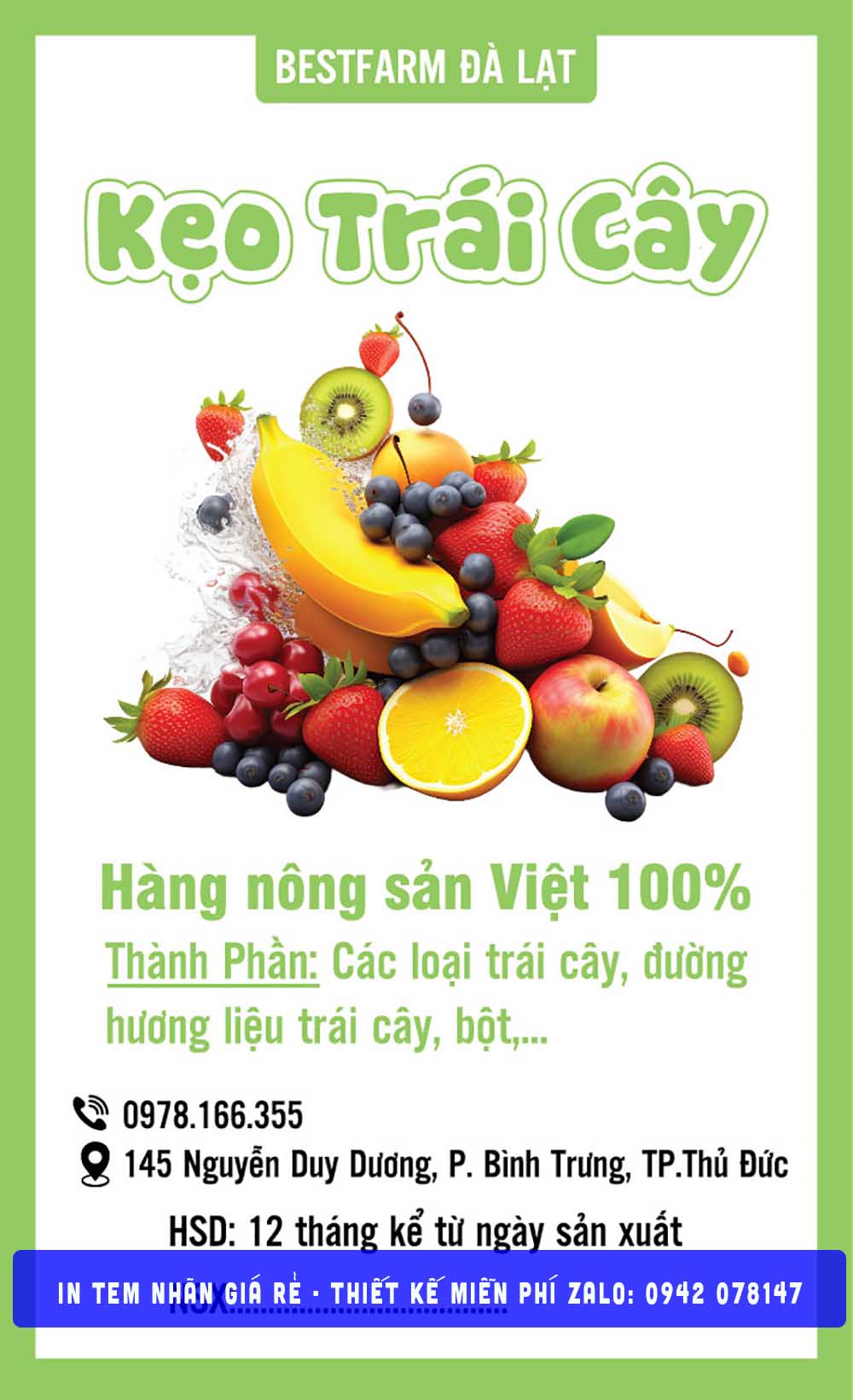 in tem kẹo trái cây