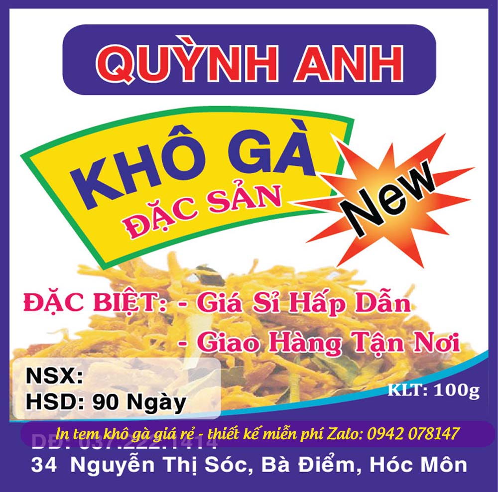 in tem nhãn khô gà