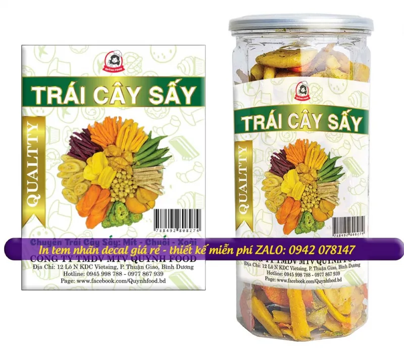 Mẫu tem nhãn decal giấy trái cây sấy