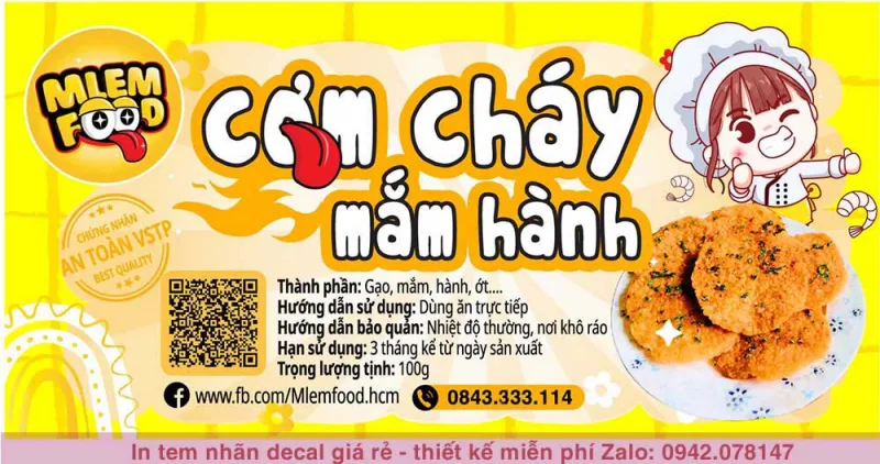 Mẫu tem decal giấy cơm cháy mắm hành