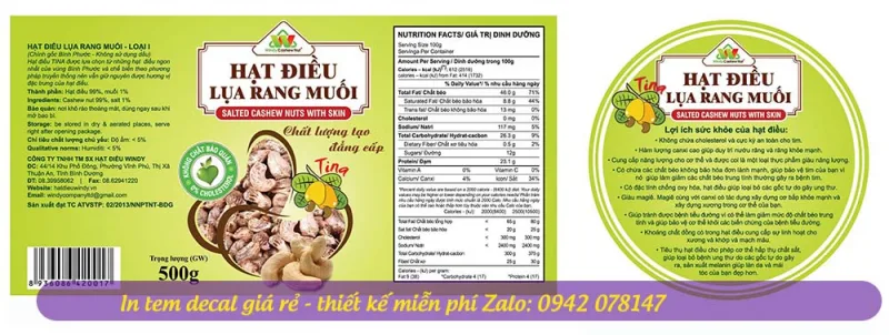Mẫu tem nhãn hạt điều