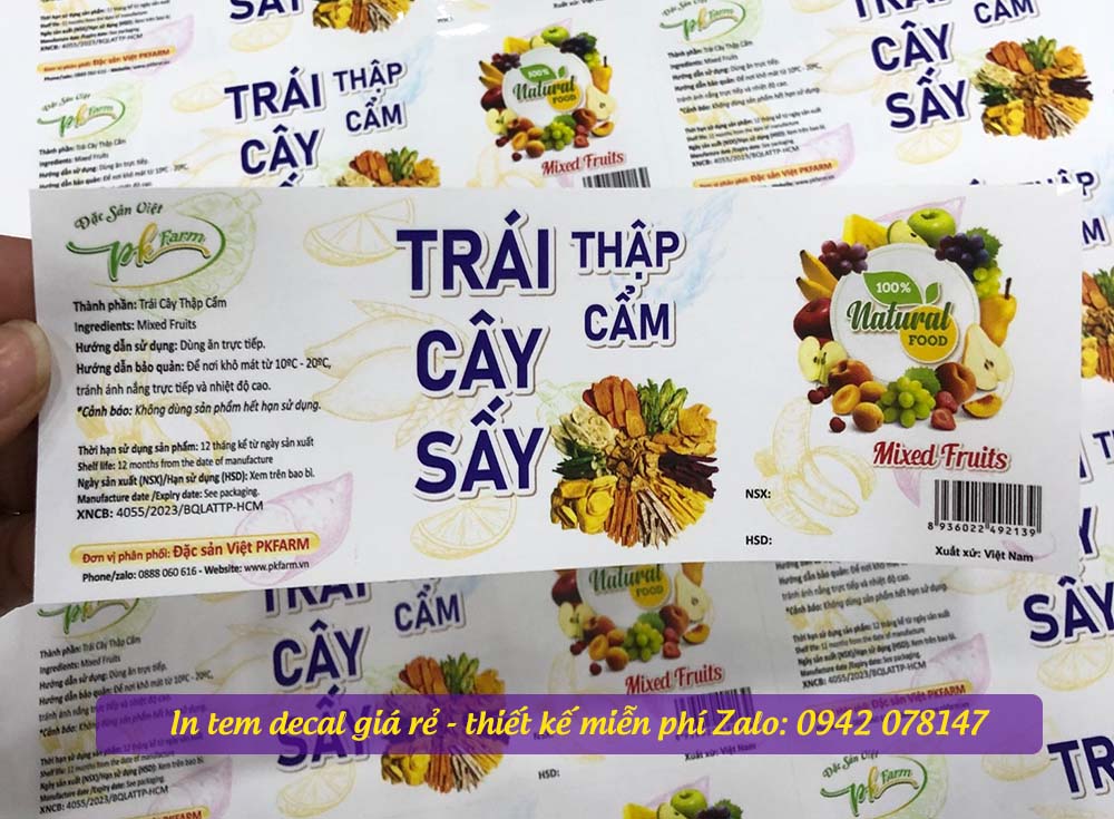 in tem nhãn trái cây sấy