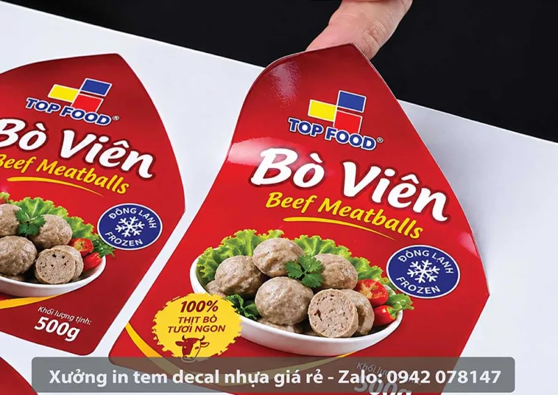 mẫu tem decal nhựa sữa dán bò viên đông lạnh