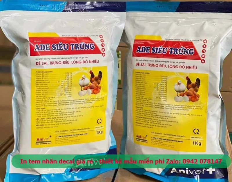 Mẫu tem thuốc thú y Siêu Trứng ADE