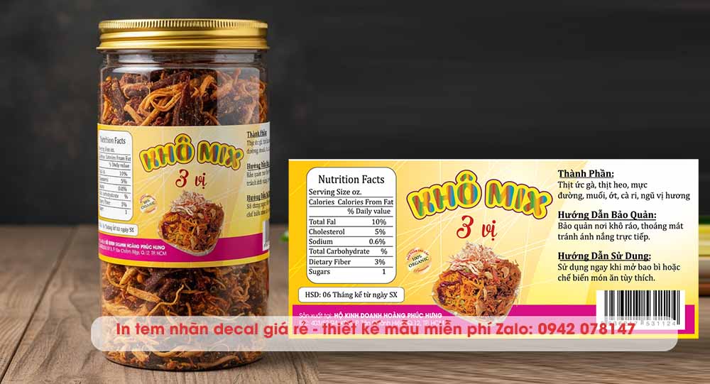 tem nhãn khô mix 3 vị