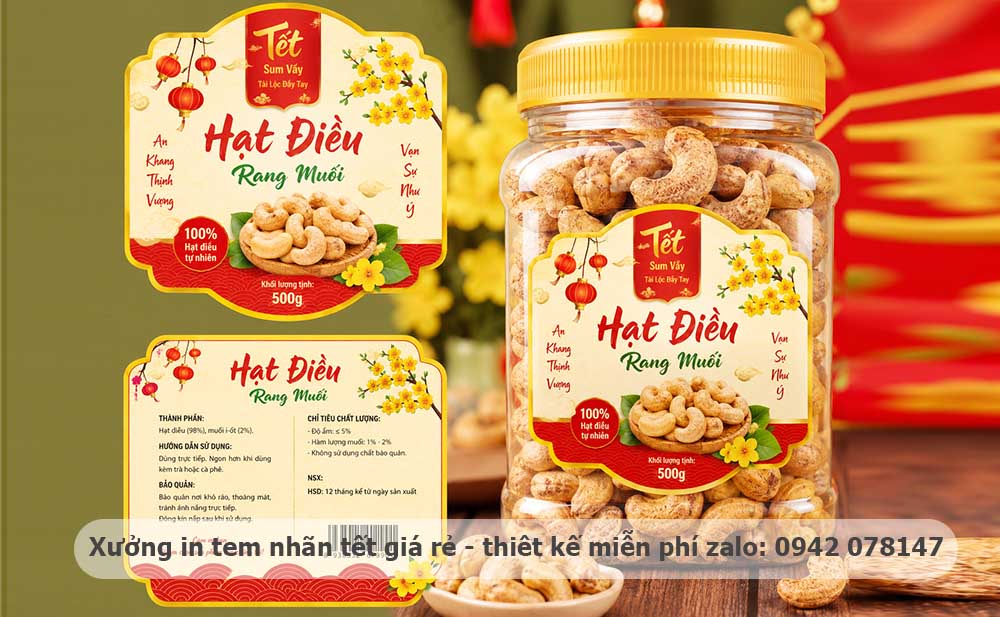 in tem hạt điều tết