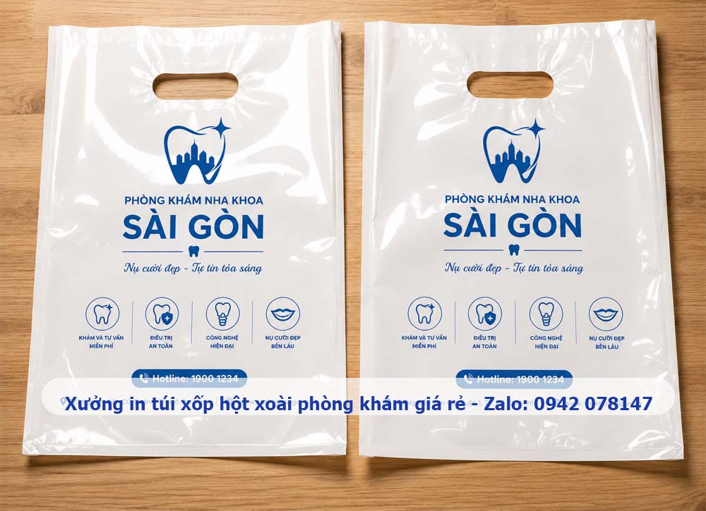 in túi xốp phòng khám nha khoa