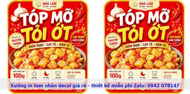 Mẫu tem tóp mỡ đồ ăn vặt