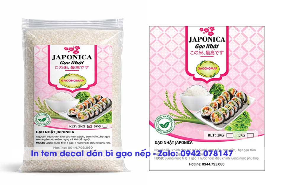 tem dán túi đựng gạo nhật