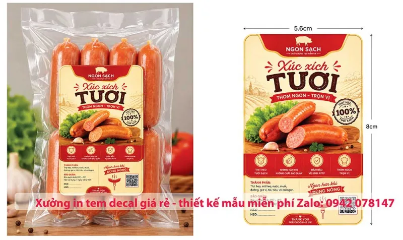 Mẫu tem nhãn đồ ăn vặt xúc xích