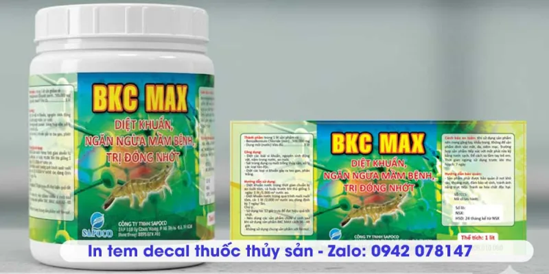 Tem decal giấy cán màng bóng thuốc thủy sản