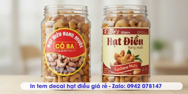 Mẫu tem decal giấy cán bóng hạt điều rang muối