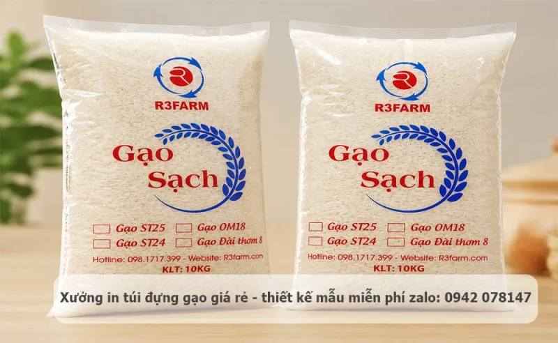 túi nilon đựng gạo sạch in 2 màu