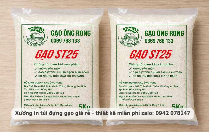 túi nilon đựng gạo ST25 5kg in 2 màu