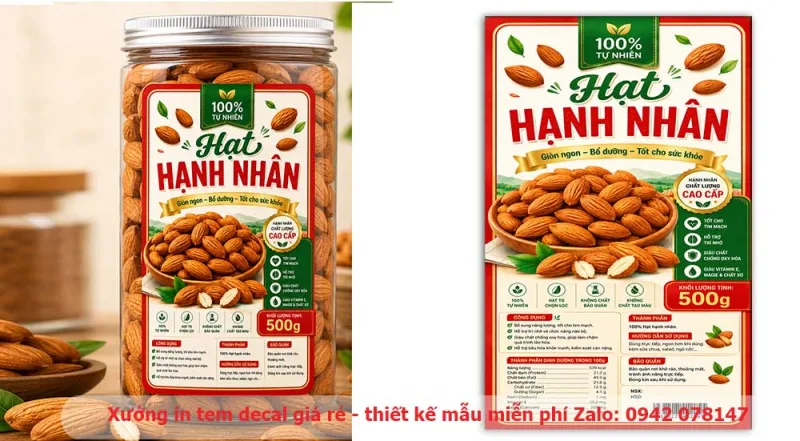 Mẫu tem nhãn decal giấy Hạnh Nhân