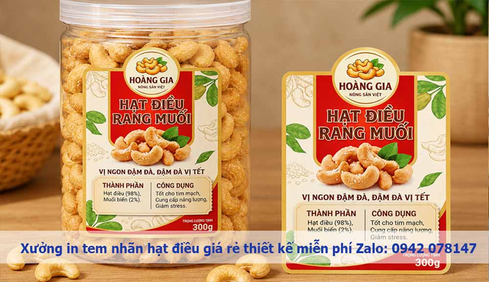 IN TEM DÁN HẠT ĐIỀU