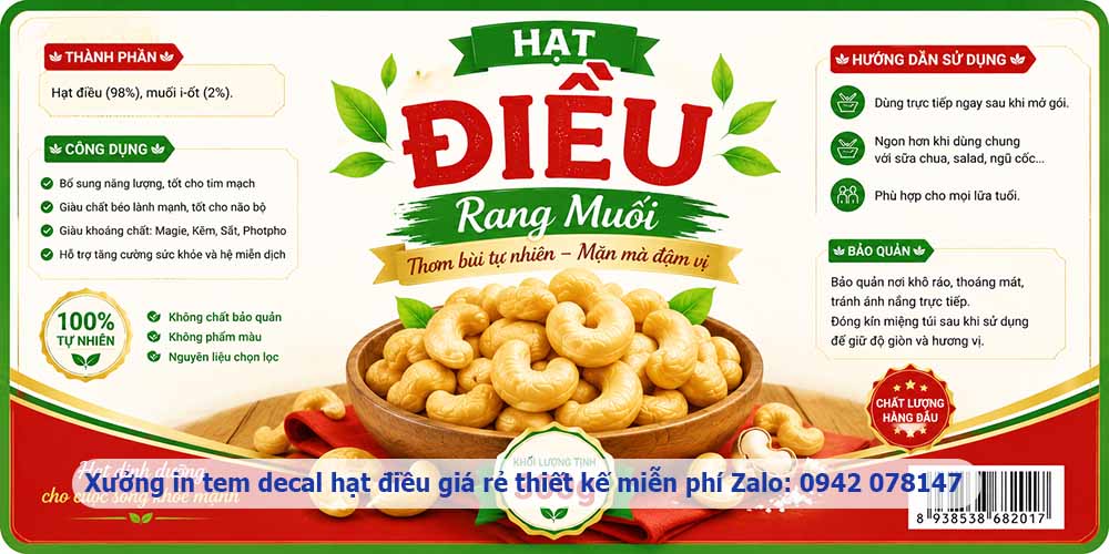 in tem nhãn decal hạt điều
